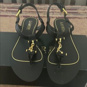 Ralph Lauren Black and Gold Slingback Sandals